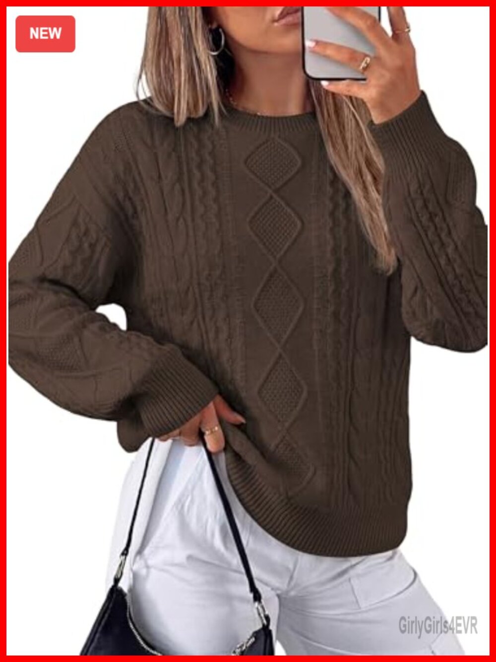 Cable Knit Crewneck Pullover Sweater Women Long Sleeve Fall Winter